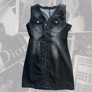 Black Denim Button-Down Sleeveless Dress